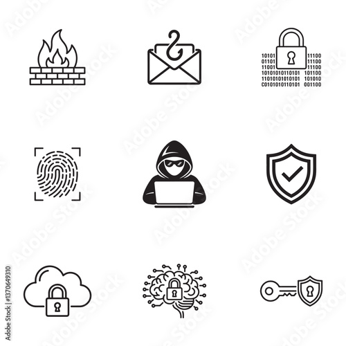 Cybersecurity and Data Protection Icons set. 
