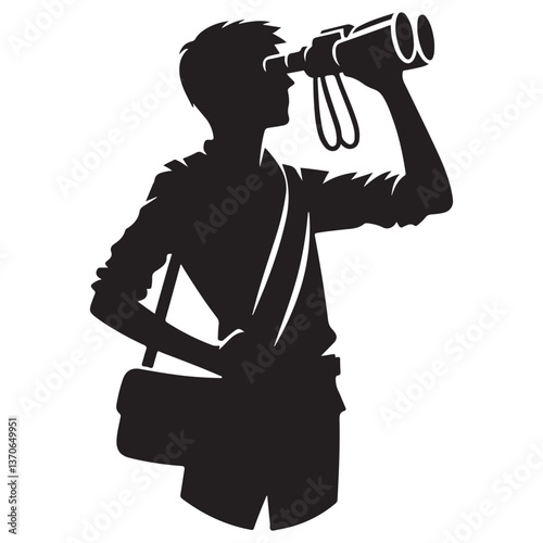 Adventurous Explorer Silhouette Using Binoculars On A Thrilling Discovery