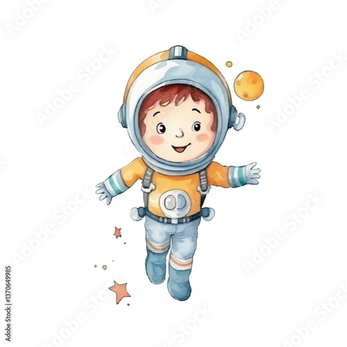 diver excited cartoon cute watercolors illustration on white background