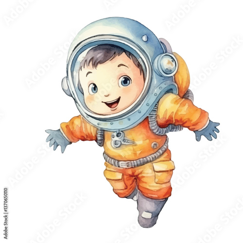 diver excited cartoon cute watercolors illustration on white background