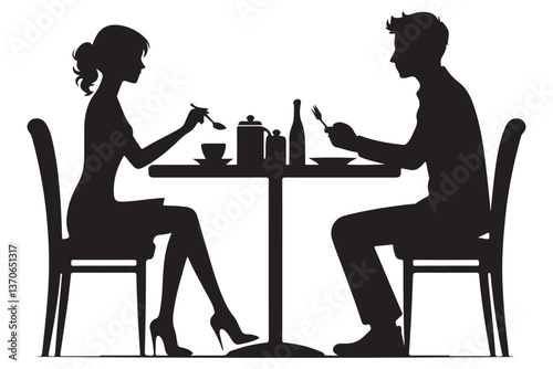 Silhouette of couple enjoying romantic dinner date together