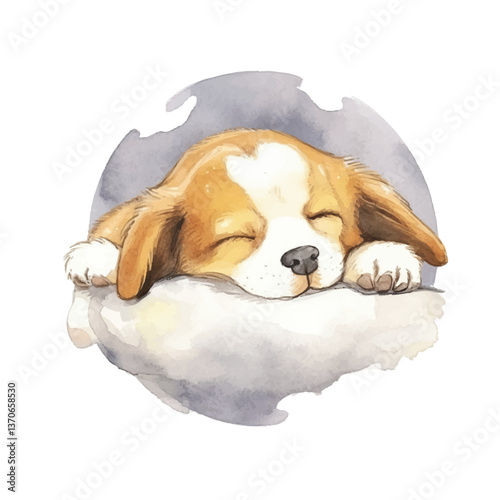 dog sleeping cute watercolors illustration on white background