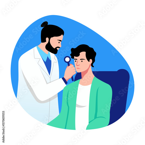Flat illustration of an ent doctor checking a patient