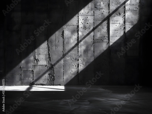 Old Cracked Concrete Wall with Light Shining Through in Black and White Tone.