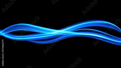 Abstract image of glowing blue waves on a black background.