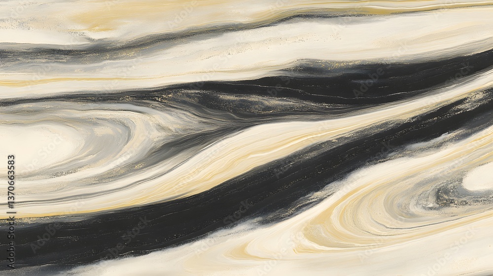 Obraz premium Abstract Beige Black Gold Swirl Marble Texture Painting