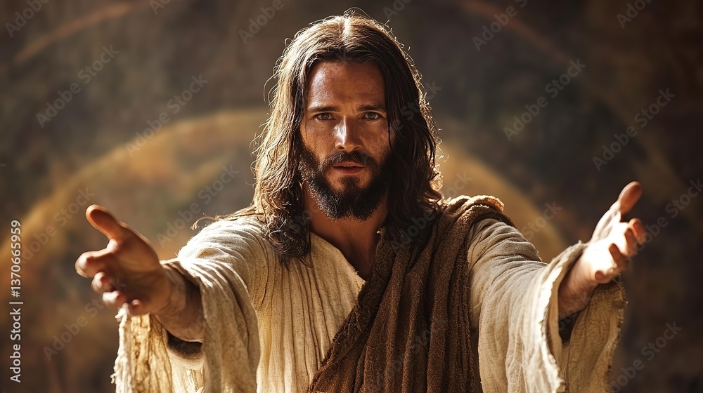 Fototapeta premium Jesus Christ looking at camera , arms open to you