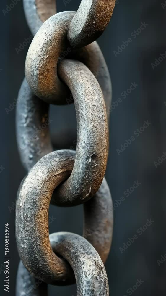Close-up of heavy metal chain links against dark background showcasing strength and durability Close-up of heavy metal chain links against dark background showcasing strength and durability