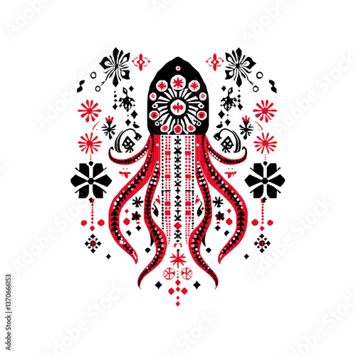 Ornate Red and Black Octopus Mandala Design