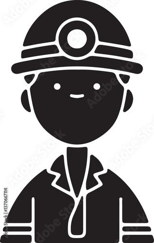 An illustration of a miner wearing safety equipment, a helmet, and a light