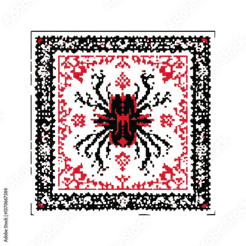 Intricate Red and Black Geometric Textile Design