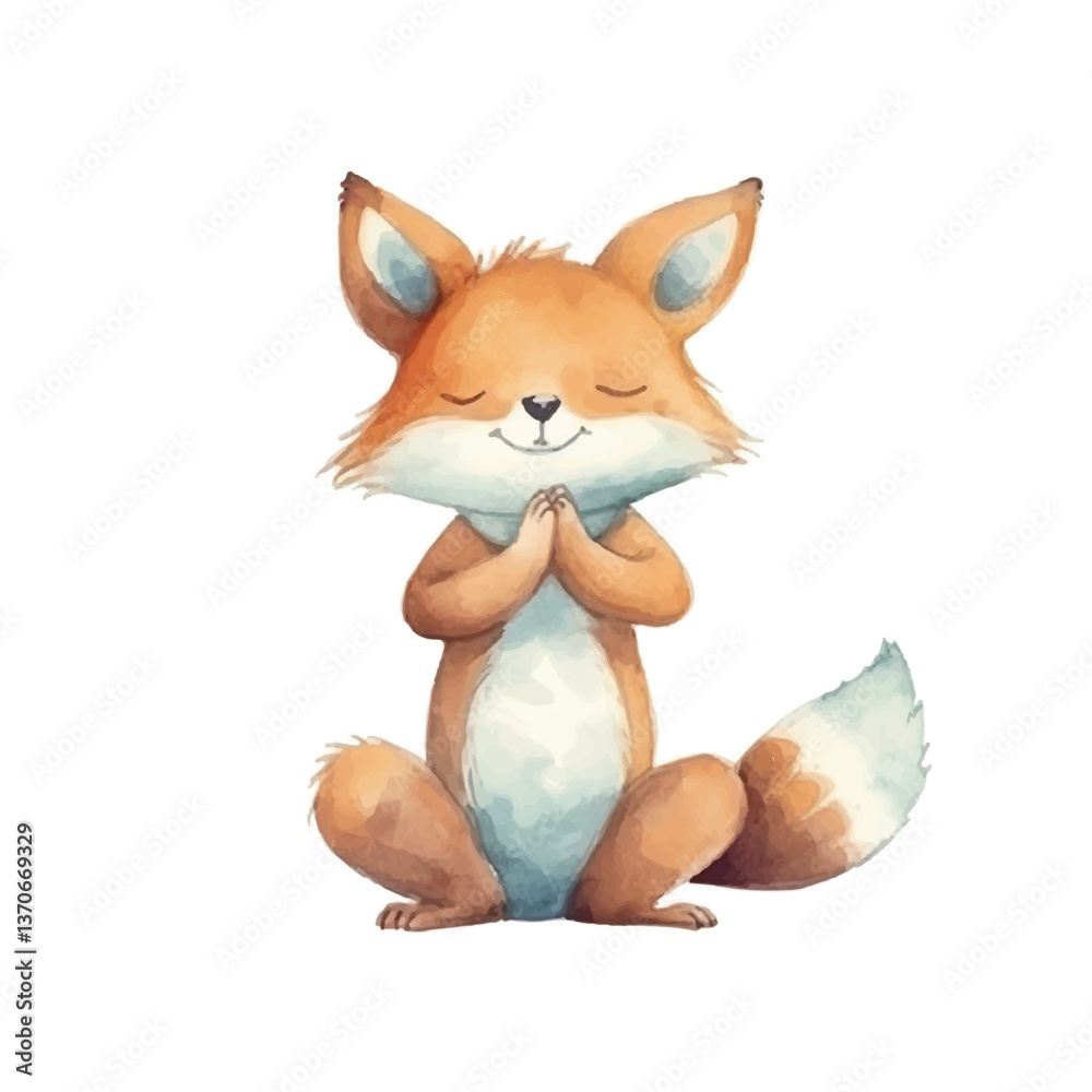 Fototapeta premium fox stretching cute watercolors illustration on white background