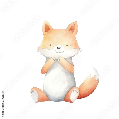 fox stretching cute watercolors illustration on white background