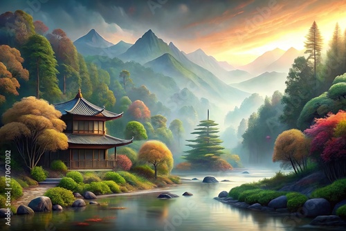 Japanese Landscape Painting - Serenity and Tranquility