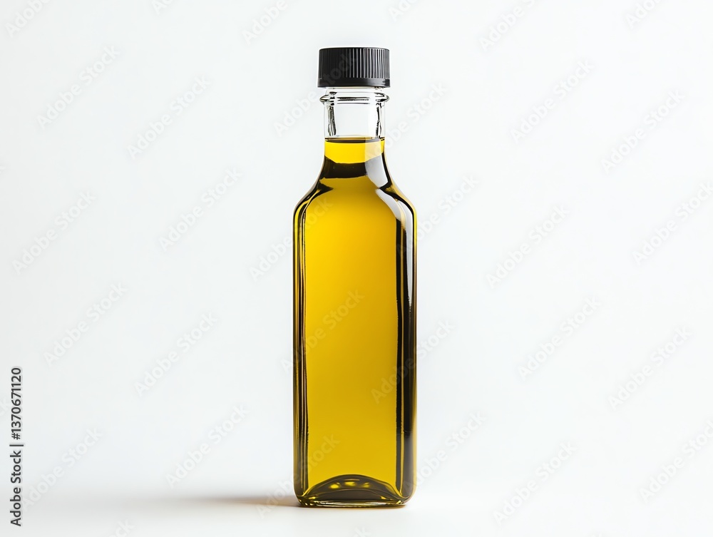 Olive Oil in Glass Bottle on White Background for Culinary Use Olive Oil in Glass Bottle on White Background for Culinary Use