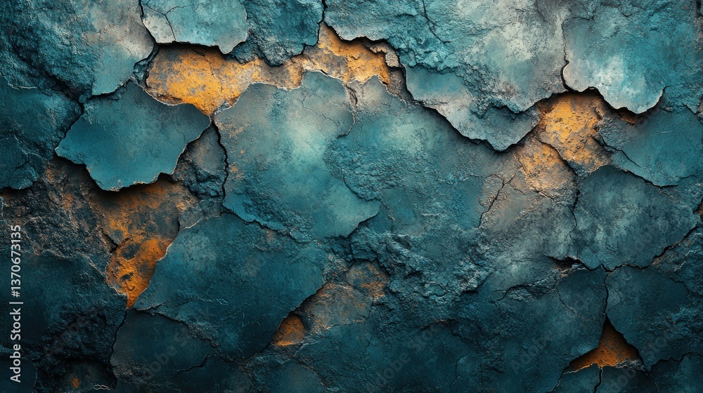 Fototapeta premium Textured cracked teal and orange rock surface