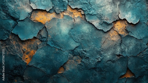 Textured cracked teal and orange rock surface