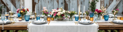 Wallpaper Mural rustic-chic table setting with mixed pink white and red flowers Torontodigital.ca