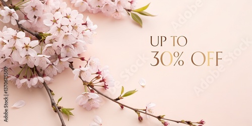 Cherry Blossoms with Discount Promotion on Soft Background  