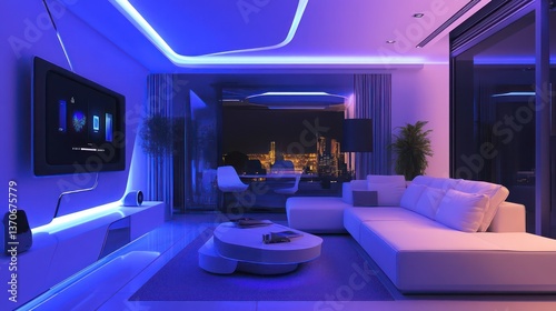 Modern Living Room Interior Design with Vibrant LED Lighting