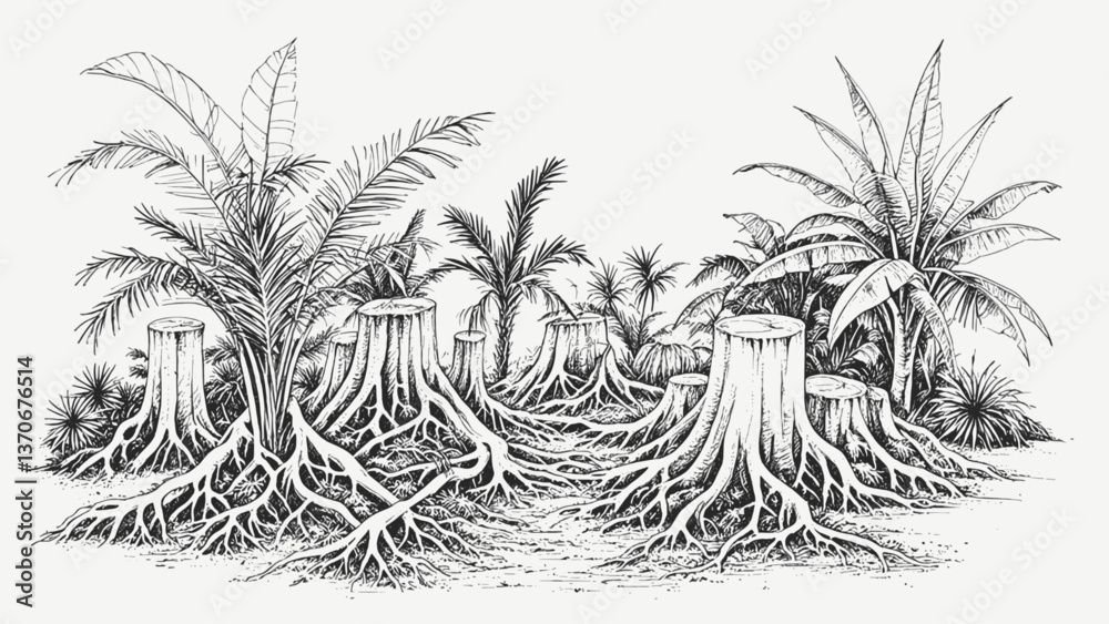 custom made wallpaper toronto digitalJungle line art drawing ink sketch nature landscape vector hand drawn illustration background