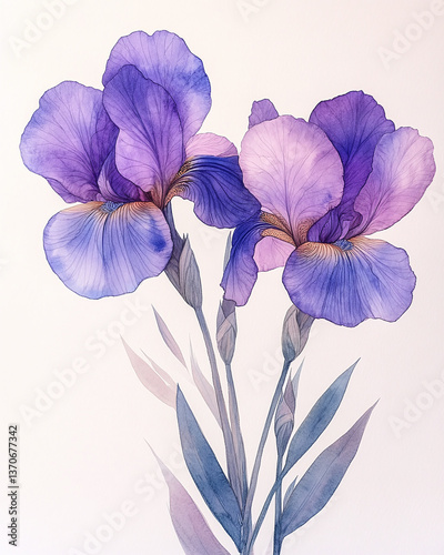 iris flower watercolor drawing