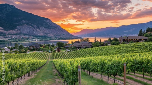 Wallpaper Mural Beautiful vineyard scene showing lake mountains and a sunset backdrop Torontodigital.ca