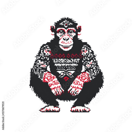 Pixelated Chimpanzee in Festive Sweater