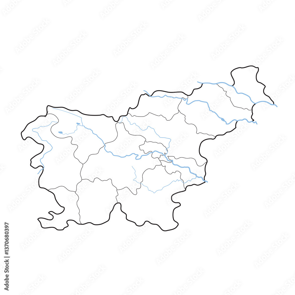 Slovenia map with regions and waterways