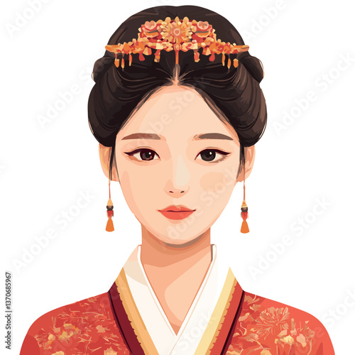 color portrait of beautiful young asian girl with make up,,graphics,vector,sketch,korea,
