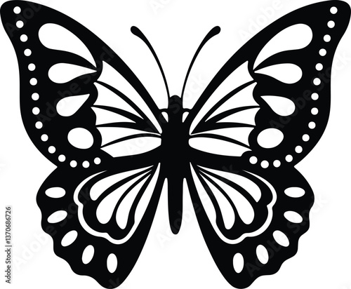 Elegant Butterfly Silhouette: A striking black and white silhouette of a butterfly, showcasing intricate wing patterns, perfectly embodying grace and the ephemeral beauty of nature.