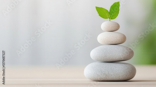 A nature-inspired metaphorical artwork where trade tariffs are represented as balancing stones