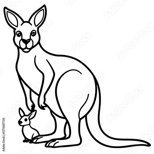 A kangaroo stand and a baby siting his pocket.