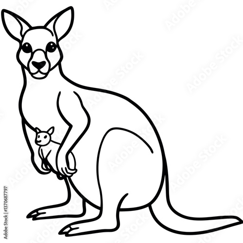 A kangaroo stand and a baby siting his pocket.