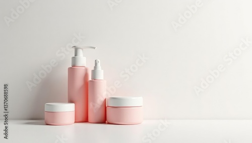 Clean minimalist cosmetic products on white backdrop, photography, product