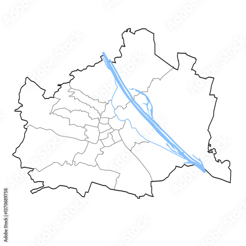 Vienna map with districts and waterways