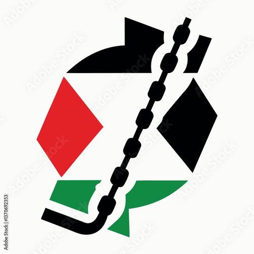 A Palestinian flag inside a broken chain symbolizing. 