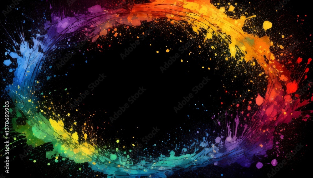 Obraz premium creative colorful border frame of rainbow paint splash abstract background; space for copy , graphic resource