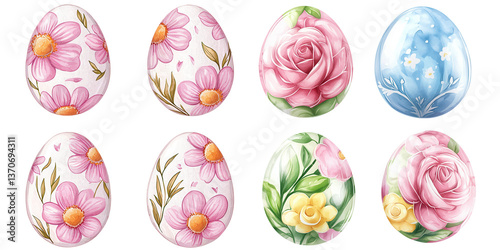 Collection of watercolor Easter egg mandalas concept. Colorfully decorated Easter eggs featuring floral designs and intricate patterns, showcasing a vibrant celebration of spring