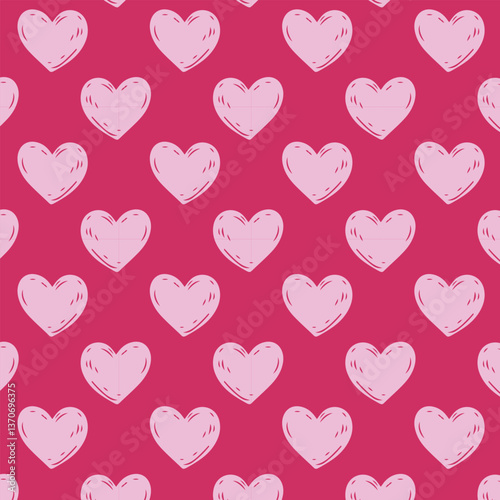 Doodle hearts seamless pattern. Hand drawn cute heart shapes