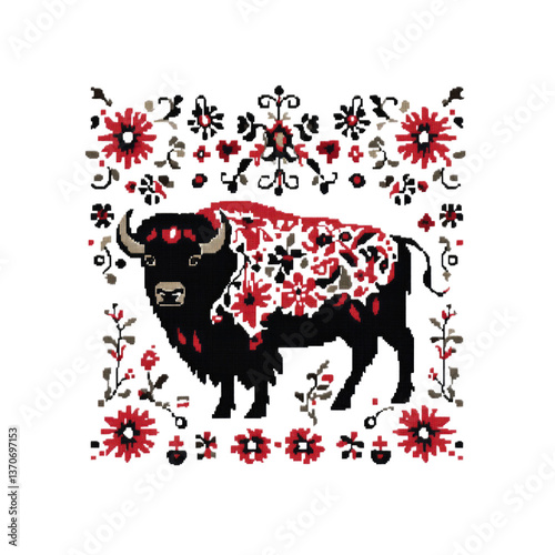 Floral Bison A Dark Romantic Design