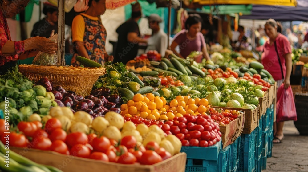 Bustling farmers market showcases a vibrant array of fresh, organic produce Bustling farmers market showcases a vibrant array of fresh, organic produce