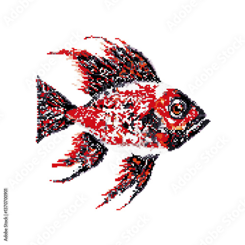 Vibrant Red and Black Angelfish Mosaic Art
