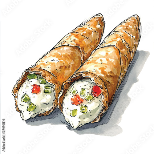 watercolor copic marker concept sketch of Cannoli