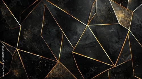 Dark black background with golden geometric lines texture.