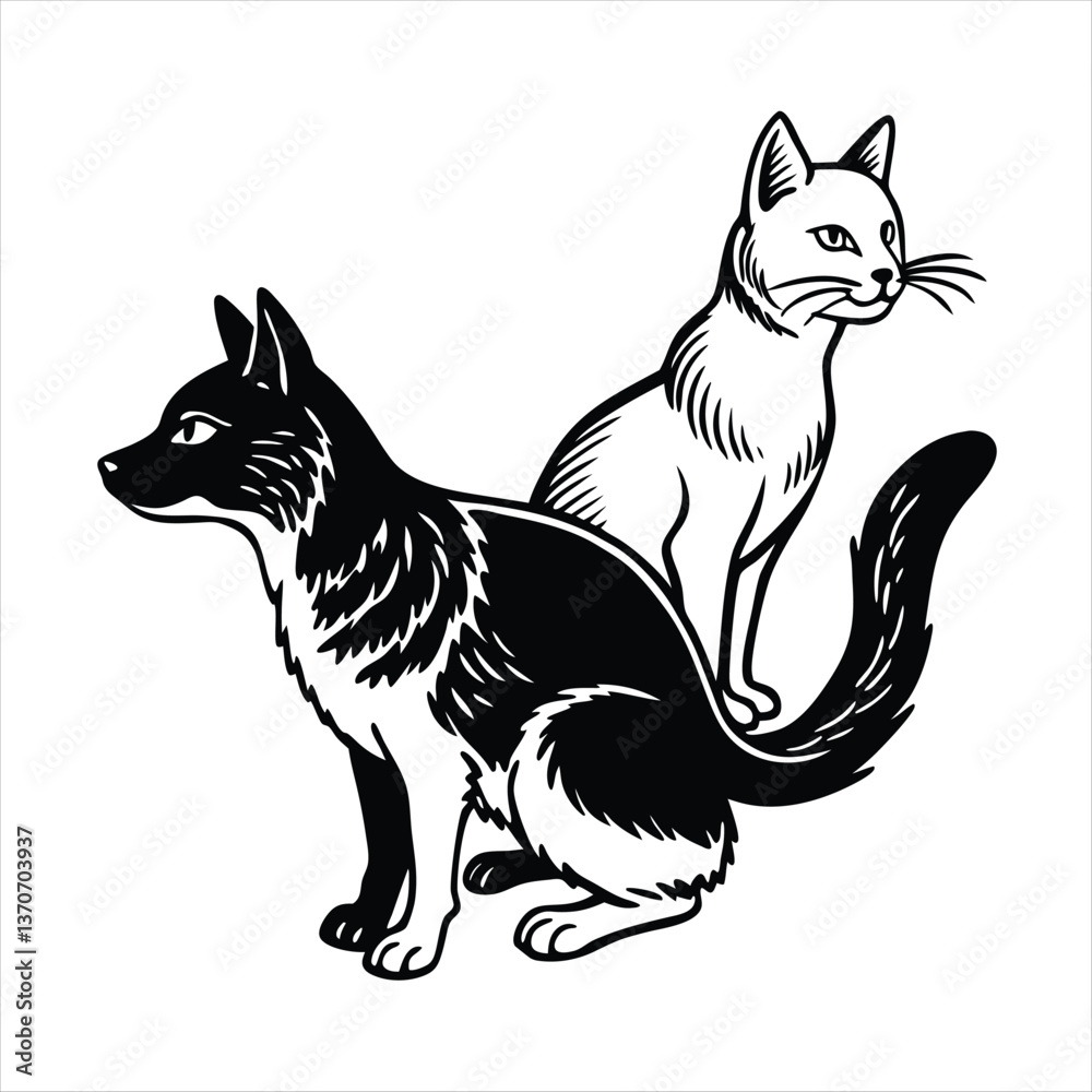 Fototapeta premium cat and dog silhouette vector style