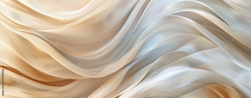 Obraz premium Soft grey brown cream simplicity smooth curve wave flow motion modern cloth fabric colourful liquid striped textured abstract illustration.