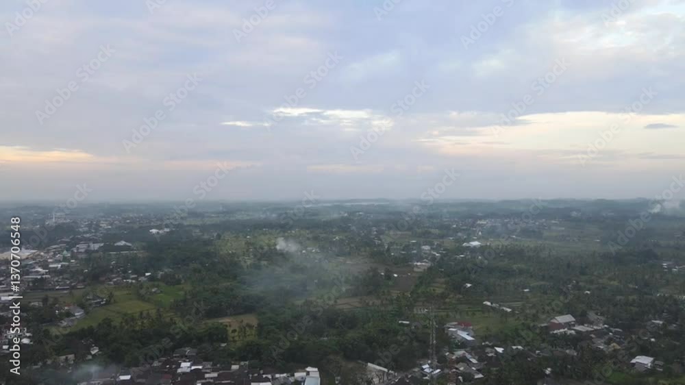 Aerial view of the countryside at sunset Aerial view of the countryside at sunset