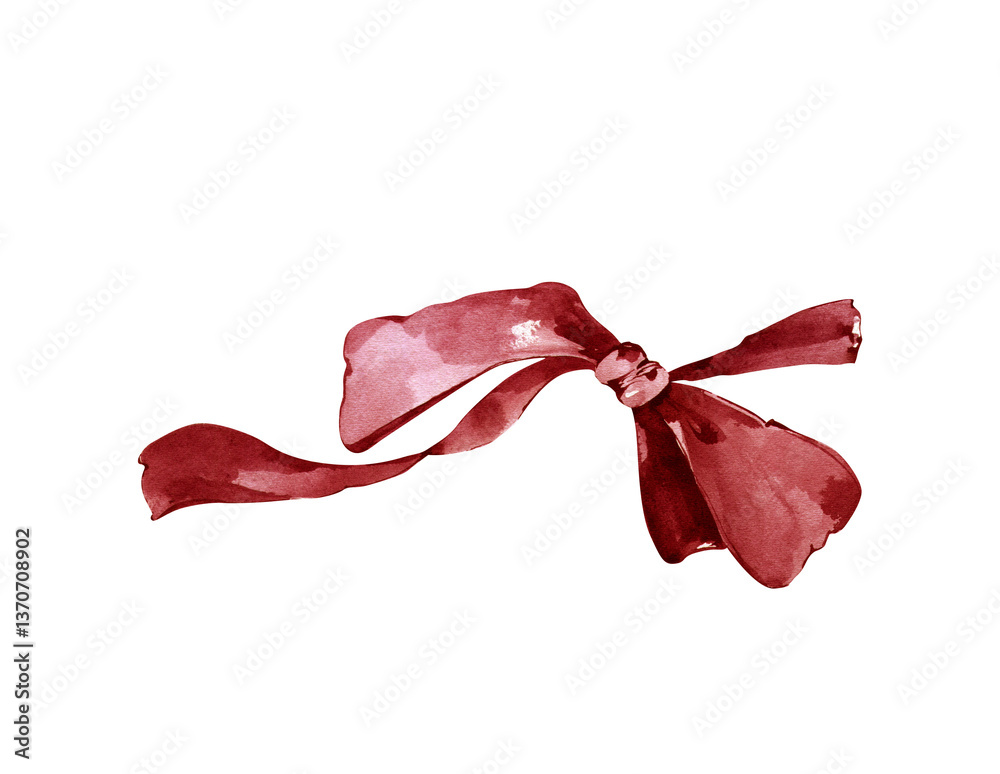 Φωτογραφία Vintage Watercolor Bow Illustration: Elegant Ribbon Art for Design, Burgundy Dar