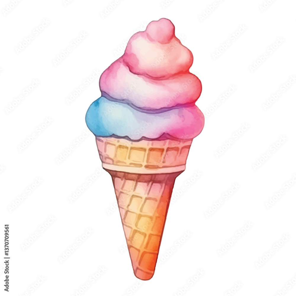 ice cream cone cute watercolors illustration on white background ice cream cone cute watercolors illustration on white background